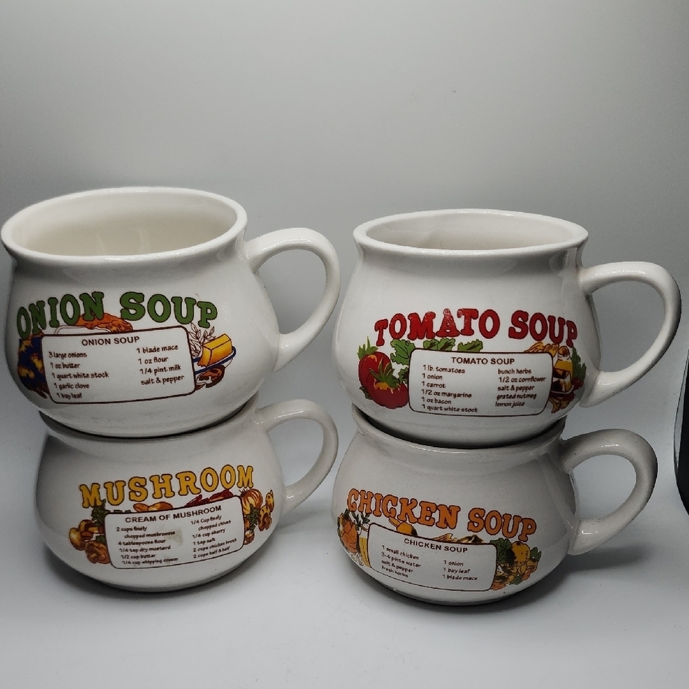 Vintage Soup Recipe Mugs Set of 4